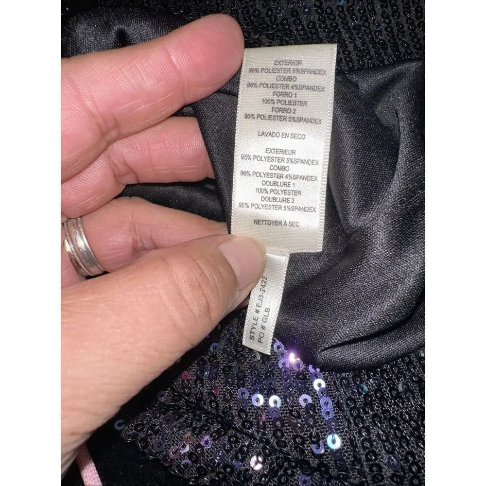 Eliza J Women's Cocktail Dress Size 8 Black Multi Sequined 3/4 Ballon Sleeve - Picture 7 of 8